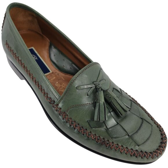 Bragano Cole Haan Mens 8.5D Olive Green Leather Woven Loafers Dress Shoes Rare - Picture 1 of 13